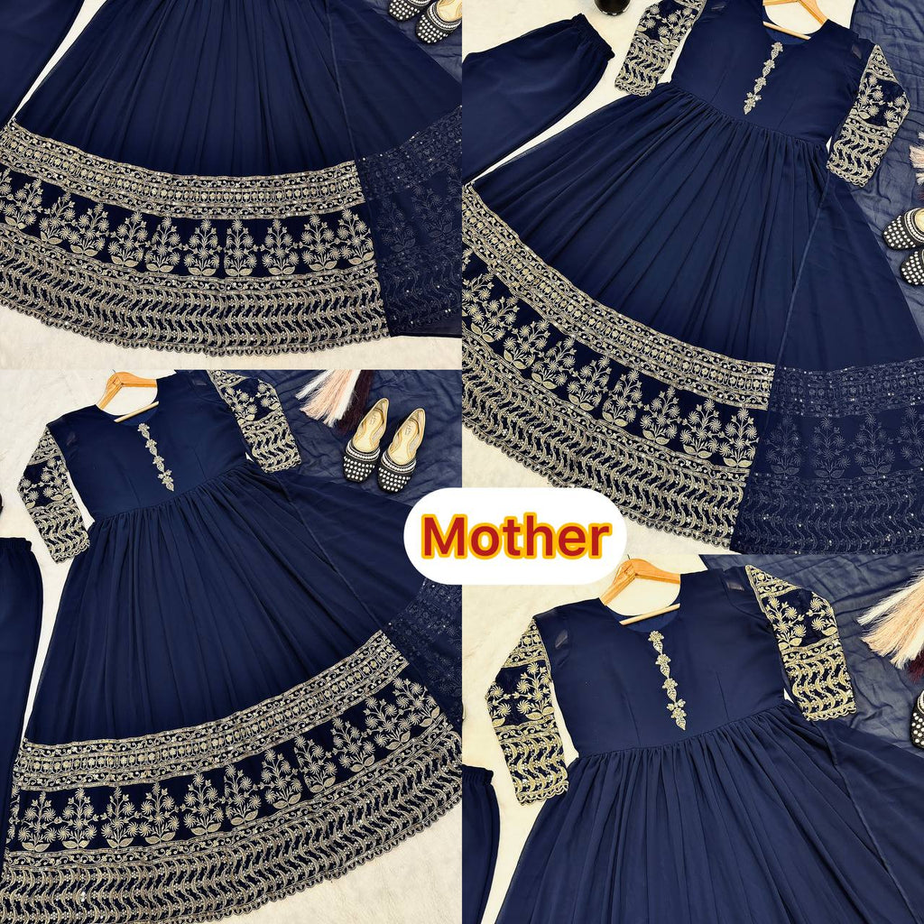 Trending New Đěsigner Mom-Daughter Combo Heavy Faux Georgette Gown Pant &amp; Dupatta Set*👗