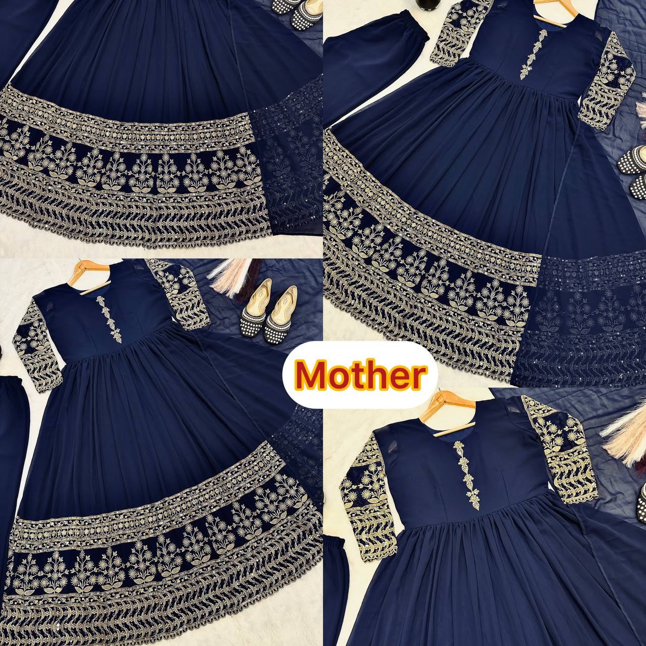 Trending New Đěsigner Mom-Daughter Combo Heavy Faux Georgette Gown Pant &amp; Dupatta Set*👗
