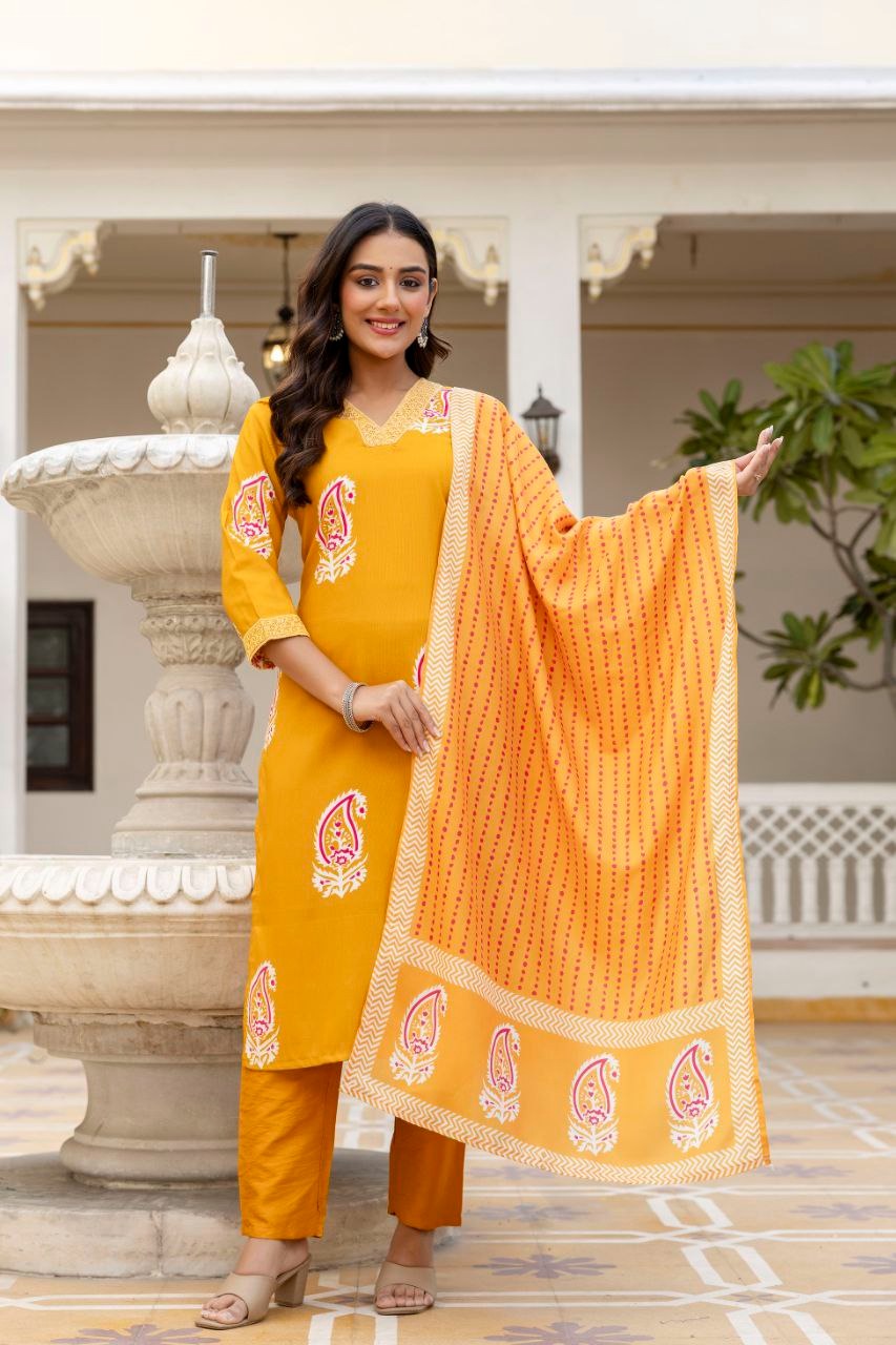 WOMEN'S PURE VISCOSE REYON EMBROIDERED KURTA SET'S (13213RF)