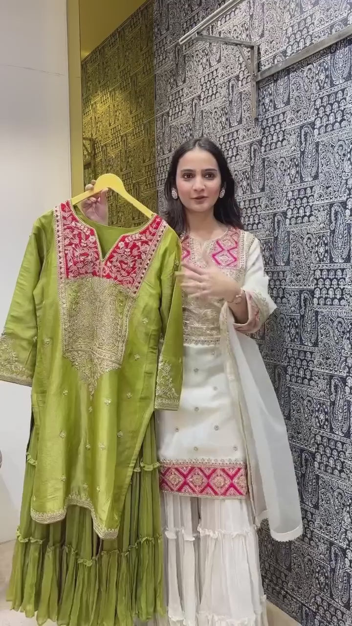 Pur Vichitra Silk Top Sarara Plazzo & Dupatta Set-RF13452