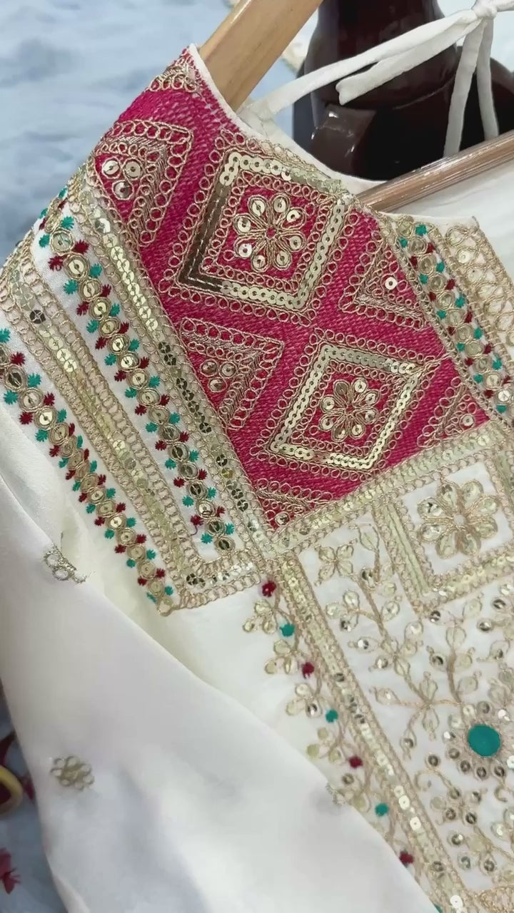 Pur Vichitra Silk Top Sarara Plazzo & Dupatta Set-RF13452