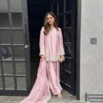Pink Satin Silk Embroidered Shalwar Kameez with Heavy Dupatta