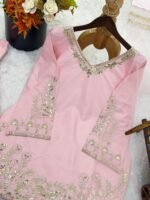 Pink Satin Silk Embroidered Shalwar Kameez with Heavy Dupatta - Image 4